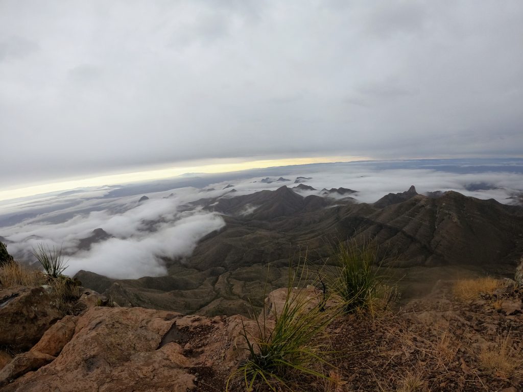 A sweeping view from the heights of the Chisos Mountains, even on a cloudy day.