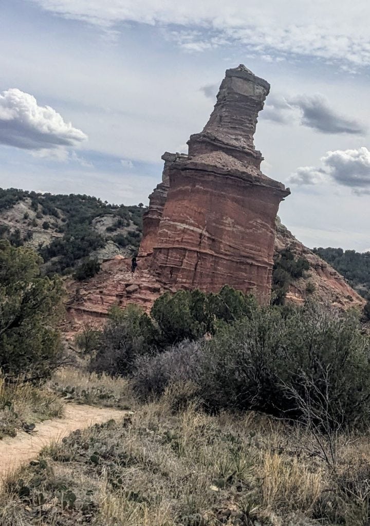 A tall rocky formation known as The Lighthouse